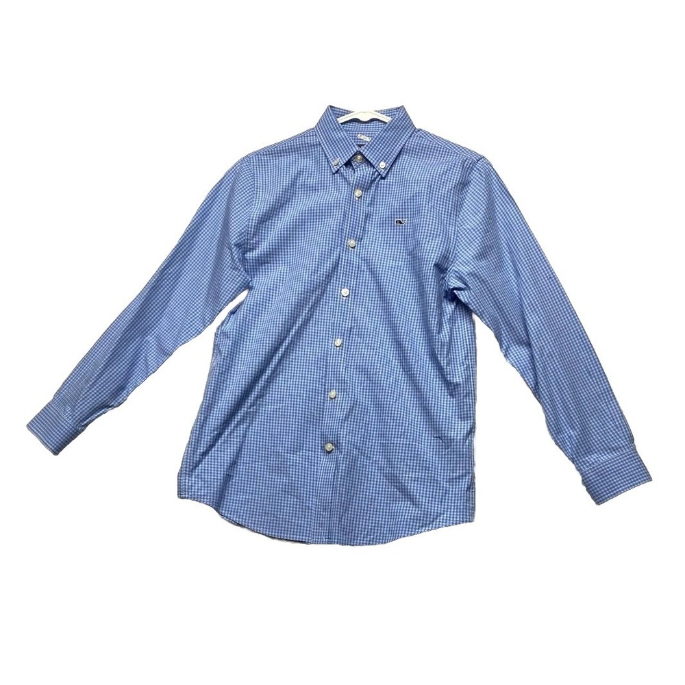 Vineyard Vines Whale Shirt Men Medium Blue Gingham Check 100% Cotton Button Down